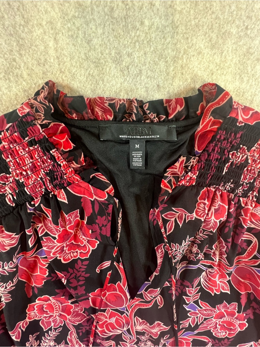 White House Black Market Floral Tunic Blouse Sheer Sleeve M - Picture 6 of 13